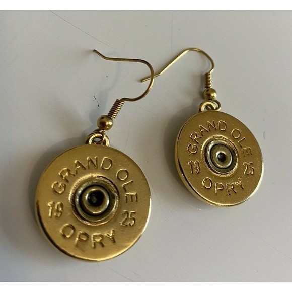 Lizzy Js Brass Shotgun Shell Earrings Grand Ole Opry Album/CD Unique - Picture 2 of 7